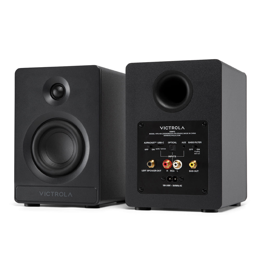 Victrola Automatic Turntable + Victrola Tempo Bookshelf Speakers Bundle - Black-Audio &amp; Video &gt; Musical Instrument &amp; Accessories &gt; Audio Players &amp; Recorders-PEROZ Accessories