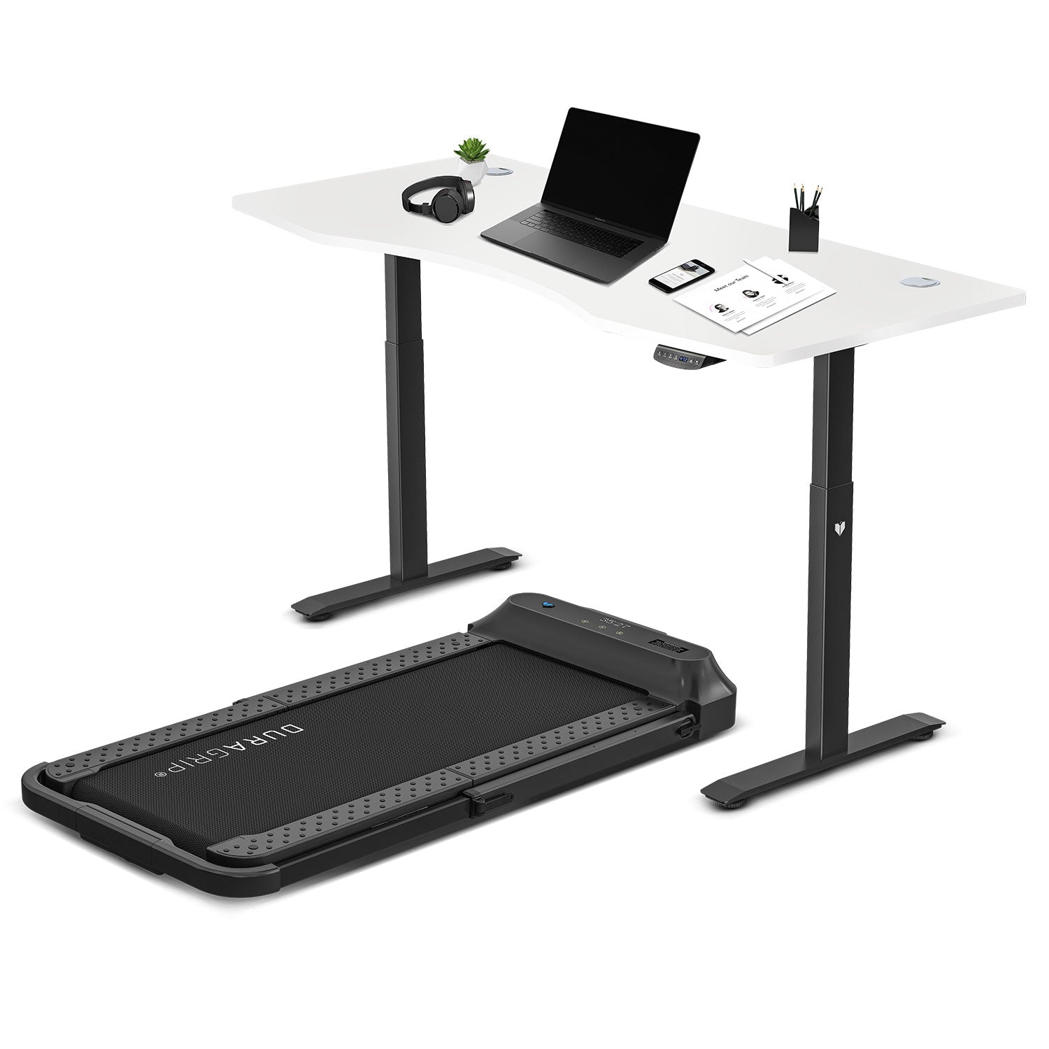 Lifespan Fitness V-FOLD Treadmill with ErgoDesk Automatic Standing Desk 1800mm in White/Black-Walking Pad-PEROZ Accessories