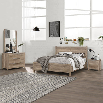 4 Pieces Bedroom Suite Natural Wood Like MDF Structure Double Size Oak Colour Bed, Bedside Table &amp; Tallboy-Furniture &gt; Bedroom-PEROZ Accessories