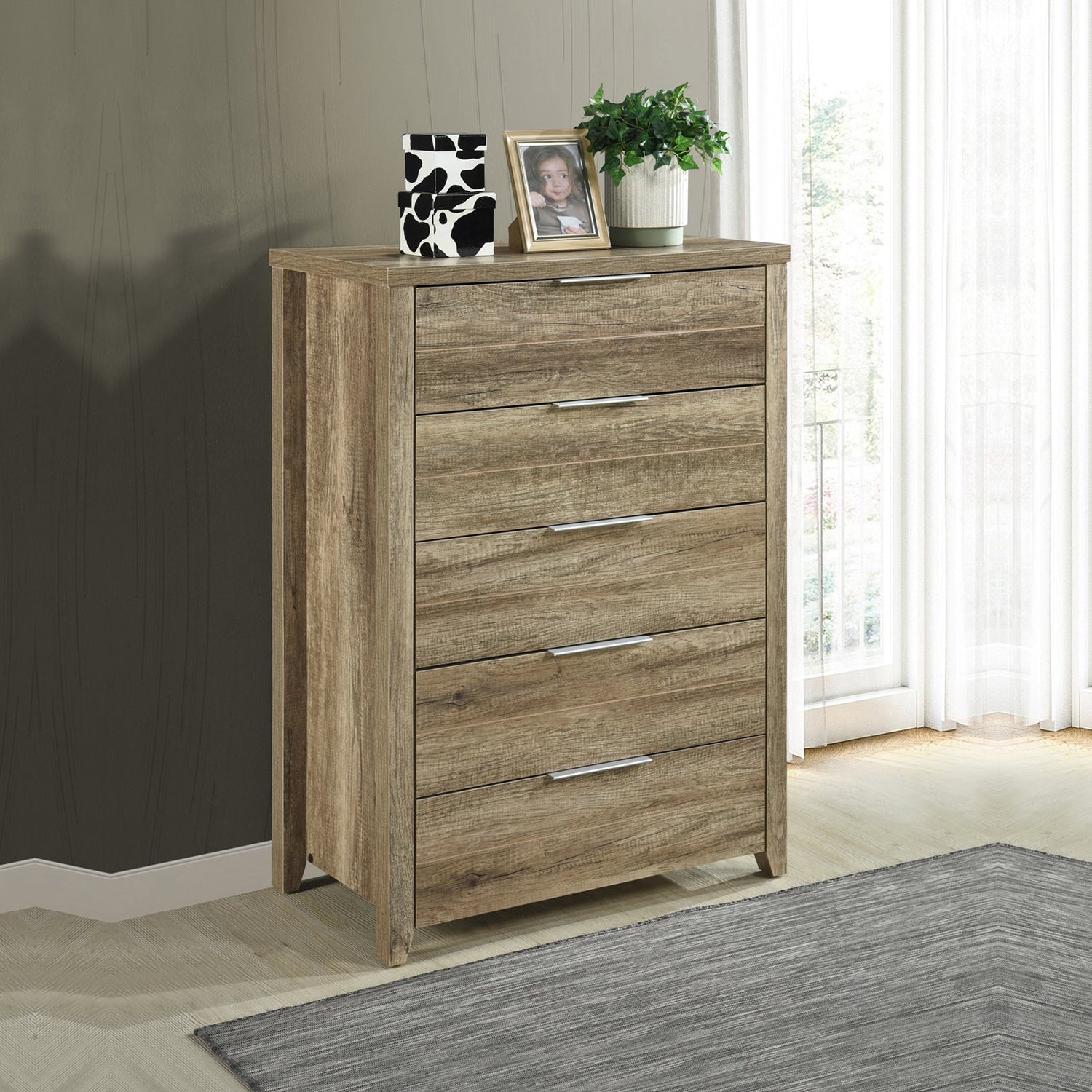 4 Pieces Bedroom Suite Natural Wood Like MDF Structure King Size Oak Colour Bed, Bedside Table &amp; Tallboy-Furniture &gt; Bedroom-PEROZ Accessories
