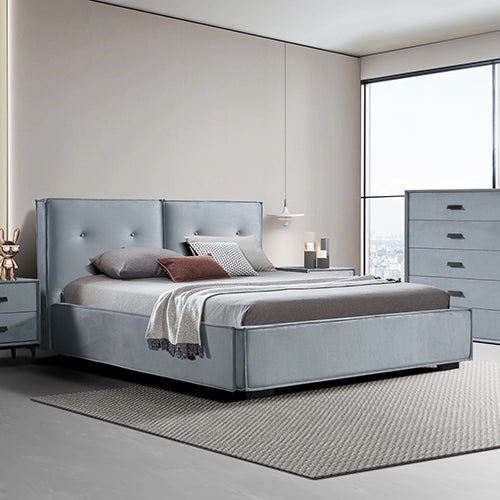 Estella Queen Fabric 4pc Bedroom Suite With Linear Division &amp; Button Studding Headboard-Furniture &gt; Bedroom &gt; Beds &amp; Bed Frames-PEROZ Accessories