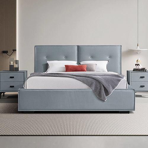 Estella Queen Fabric 4pc Bedroom Suite With Linear Division &amp; Button Studding Headboard-Furniture &gt; Bedroom &gt; Beds &amp; Bed Frames-PEROZ Accessories