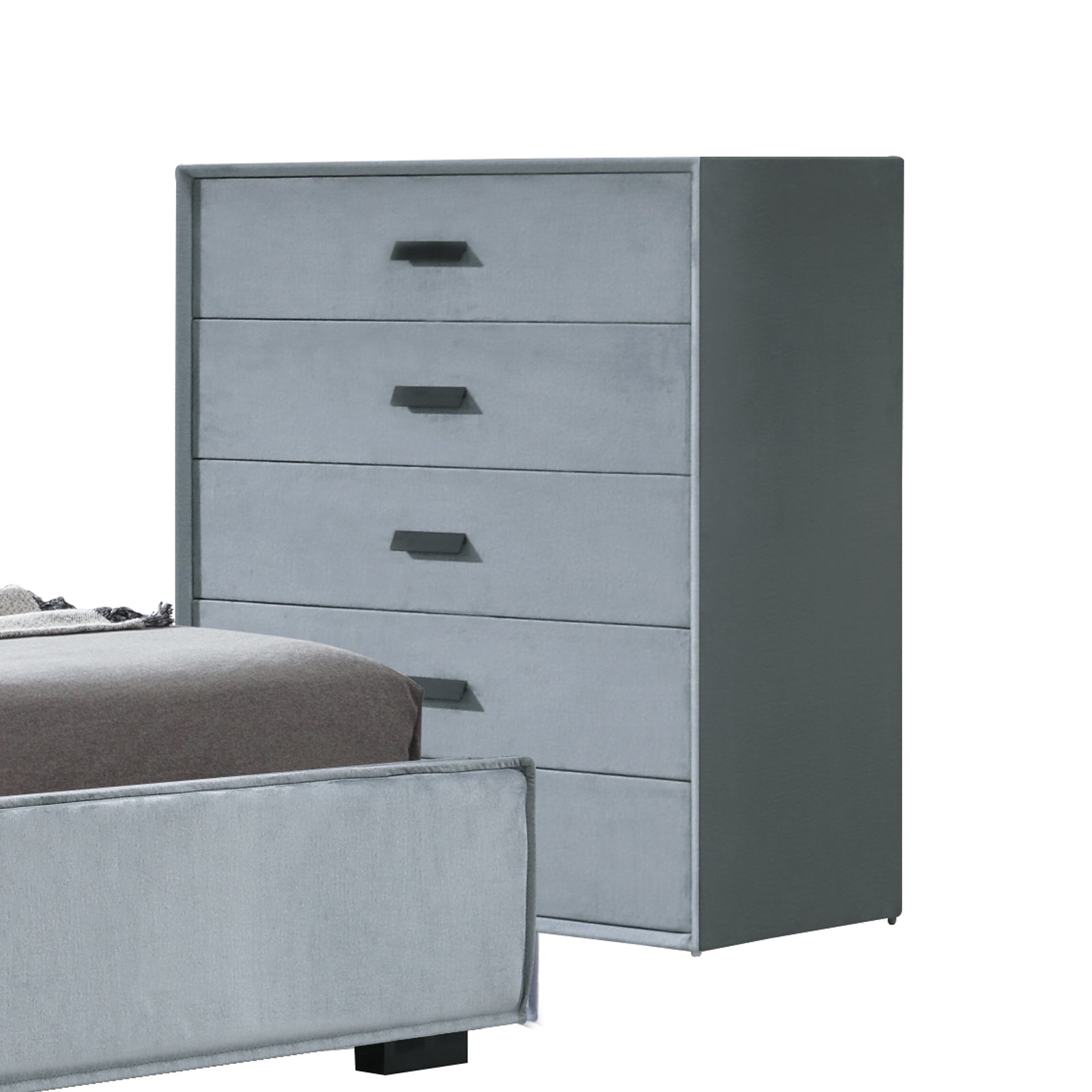Estella Queen Fabric 4pc Bedroom Suite With Linear Division &amp; Button Studding Headboard-Furniture &gt; Bedroom &gt; Beds &amp; Bed Frames-PEROZ Accessories
