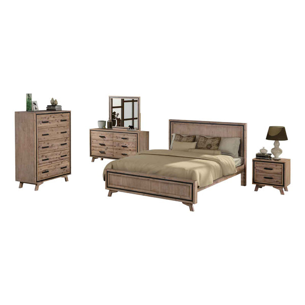 4 Pieces Bedroom Suite King Size Silver Brush in Acacia Wood Construction Bed, Bedside Table &amp; Tallboy-Furniture &gt; Bedroom-PEROZ Accessories