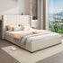 Alexa Queen Size High Rise Headboard Linen Beige Fabric Four MDF Drawers with Wheels Bed Frame-Furniture > Bedroom > Beds & Bed Frames-PEROZ Accessories