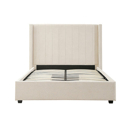Alexa Queen Size High Rise Headboard Linen Beige Fabric Four MDF Drawers with Wheels Bed Frame-Furniture &gt; Bedroom &gt; Beds &amp; Bed Frames-PEROZ Accessories