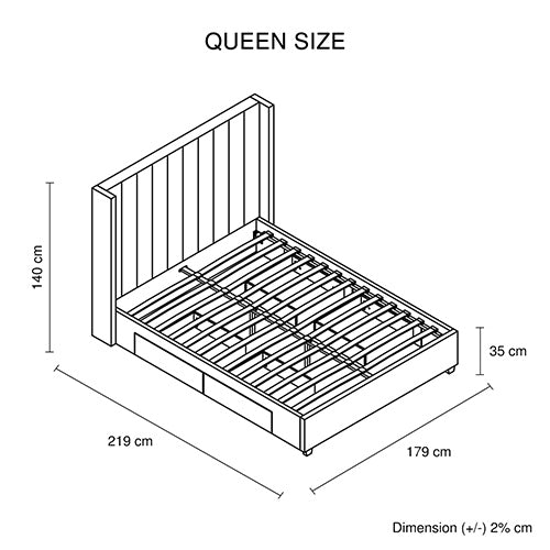 Alexa Queen Size High Rise Headboard Linen Beige Fabric Four MDF Drawers with Wheels Bed Frame-Furniture &gt; Bedroom &gt; Beds &amp; Bed Frames-PEROZ Accessories
