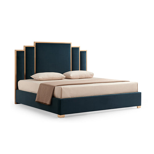 Austin Bed Frame Polyester Turquoise Fabric Padded Upholstery High Quality Slats Polished Stainless Steel Feet-Furniture &gt; Bedroom &gt; Beds &amp; Bed Frames-PEROZ Accessories