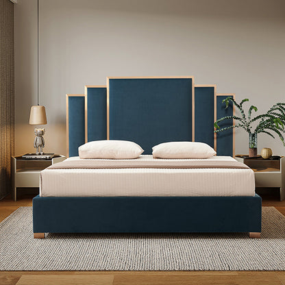 Austin Bed Frame Polyester Turquoise Fabric Padded Upholstery High Quality Slats Polished Stainless Steel Feet-Furniture &gt; Bedroom &gt; Beds &amp; Bed Frames-PEROZ Accessories