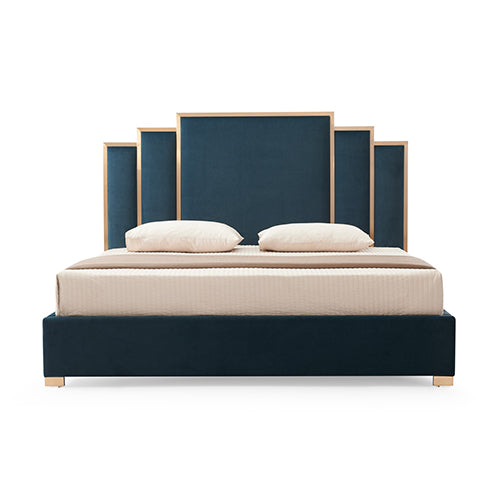 Austin Bed Frame Polyester Turquoise Fabric Padded Upholstery High Quality Slats Polished Stainless Steel Feet-Furniture &gt; Bedroom &gt; Beds &amp; Bed Frames-PEROZ Accessories