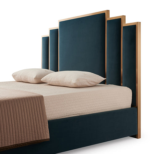 Austin Bed Frame Polyester Turquoise Fabric Padded Upholstery High Quality Slats Polished Stainless Steel Feet-Furniture &gt; Bedroom &gt; Beds &amp; Bed Frames-PEROZ Accessories