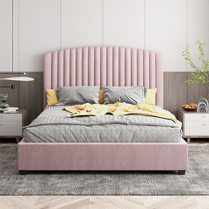 Camelia Queen Size Bed Frame Pink Velvet Upholstery High Headboard Quality Slats Metal Structure-Furniture &gt; Bedroom &gt; Beds &amp; Bed Frames-PEROZ Accessories