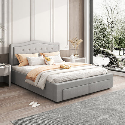 Emily Bed Frame Queen Size Velvet Fabric Grey Four MDF Drawers with Wheels-Furniture &gt; Bedroom &gt; Beds &amp; Bed Frames-PEROZ Accessories