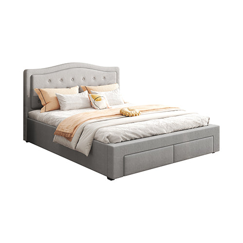 Emily Bed Frame Queen Size Velvet Fabric Grey Four MDF Drawers with Wheels-Furniture &gt; Bedroom &gt; Beds &amp; Bed Frames-PEROZ Accessories