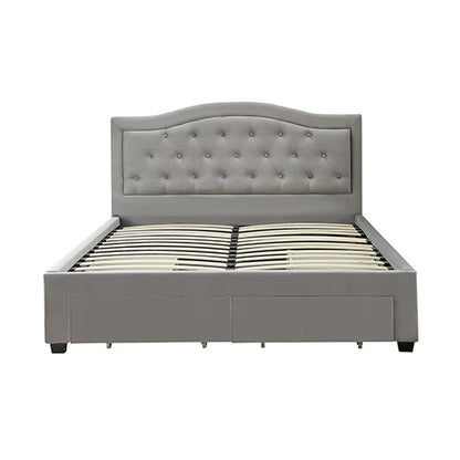 Emily Bed Frame Queen Size Velvet Fabric Grey Four MDF Drawers with Wheels-Furniture &gt; Bedroom &gt; Beds &amp; Bed Frames-PEROZ Accessories