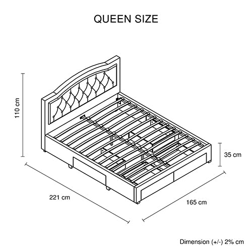 Emily Bed Frame Queen Size Velvet Fabric Grey Four MDF Drawers with Wheels-Furniture &gt; Bedroom &gt; Beds &amp; Bed Frames-PEROZ Accessories