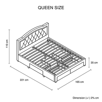 Emily Bed Frame Queen Size Velvet Fabric Grey Four MDF Drawers with Wheels-Furniture &gt; Bedroom &gt; Beds &amp; Bed Frames-PEROZ Accessories
