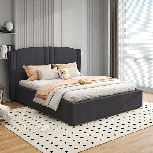 Roman Bed Frame Queen Size Black Velvet Fabric with Gas Lift plywood metal structure-Furniture &gt; Bedroom &gt; Beds &amp; Bed Frames-PEROZ Accessories