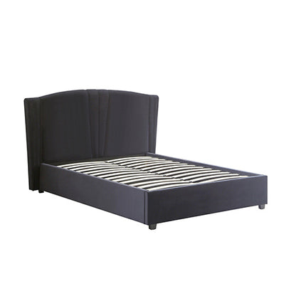 Roman Bed Frame Queen Size Black Velvet Fabric with Gas Lift plywood metal structure-Furniture &gt; Bedroom &gt; Beds &amp; Bed Frames-PEROZ Accessories