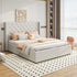 Veronica Bed Frame King Size Winged Grey Linen Fabric Seam Grid Pattern with gas lift plywood metal structure-Furniture > Bedroom > Beds & Bed Frames-PEROZ Accessories