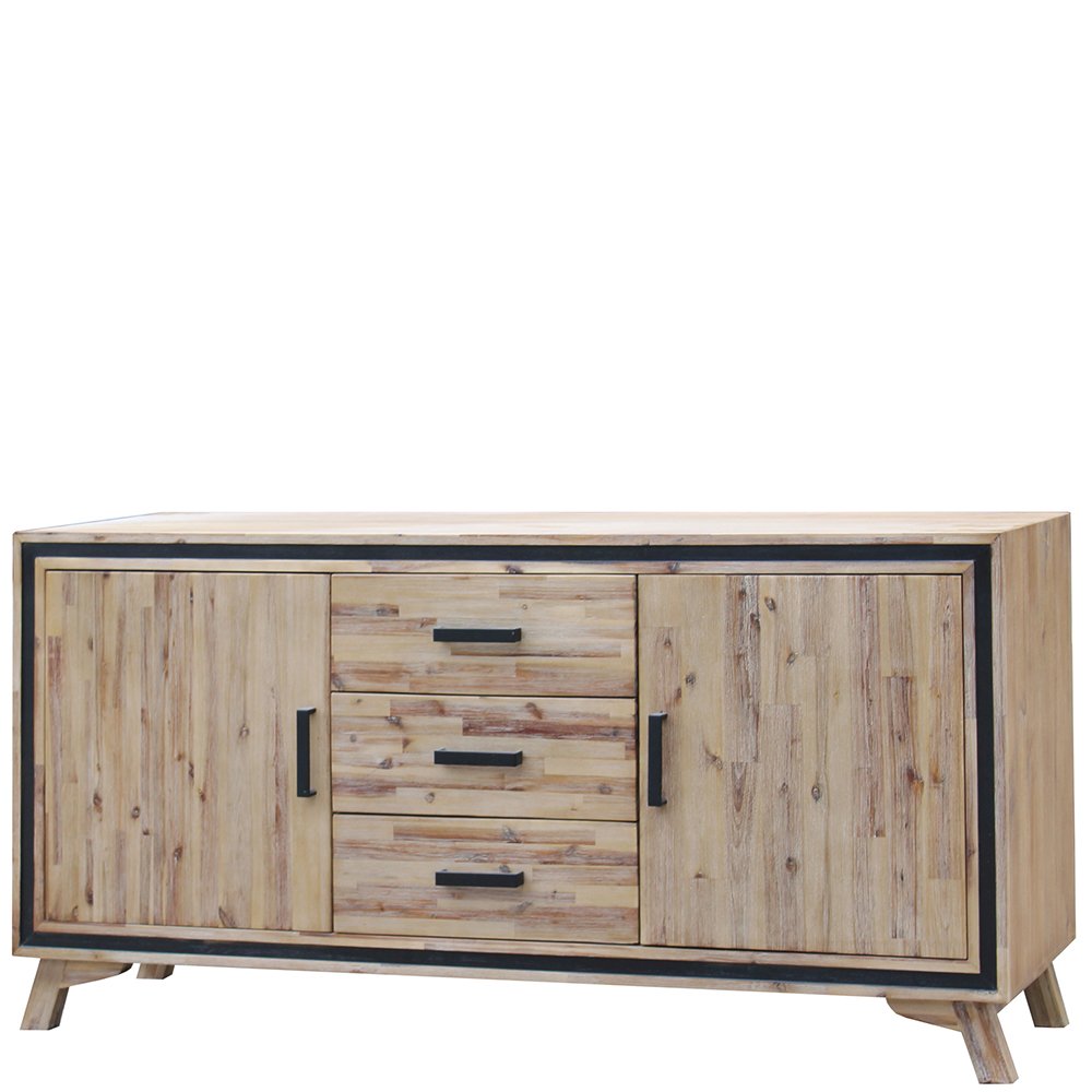 Buffet Sideboard in Silver Brush Colour with Solid Acacia &amp; Veneer Wooden Frame Storage Cabinet with Drawers-Furniture &gt; Living Room-PEROZ Accessories