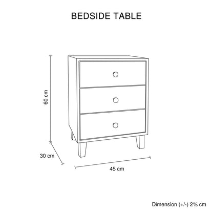 Bedside Table MDF 3 Drawers Side Table Night Stand Storage in Brown Colour-Furniture &gt; Bedroom &gt; Beds &amp; Bed Frames-PEROZ Accessories