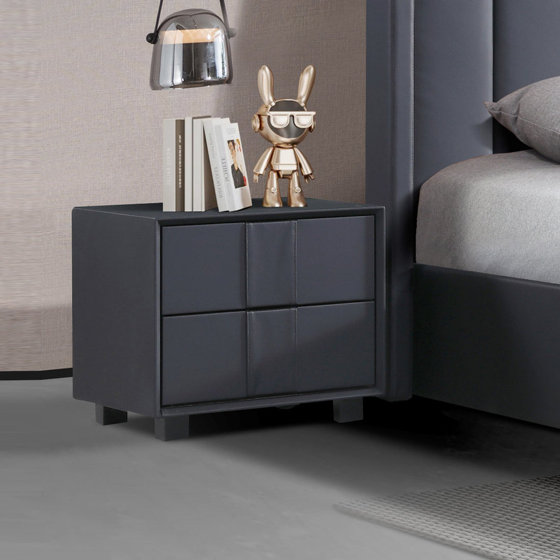 Prado Bedside Table MDF Construction Fabric Upholstery Iron Feet-BedSide Tabless-PEROZ Accessories