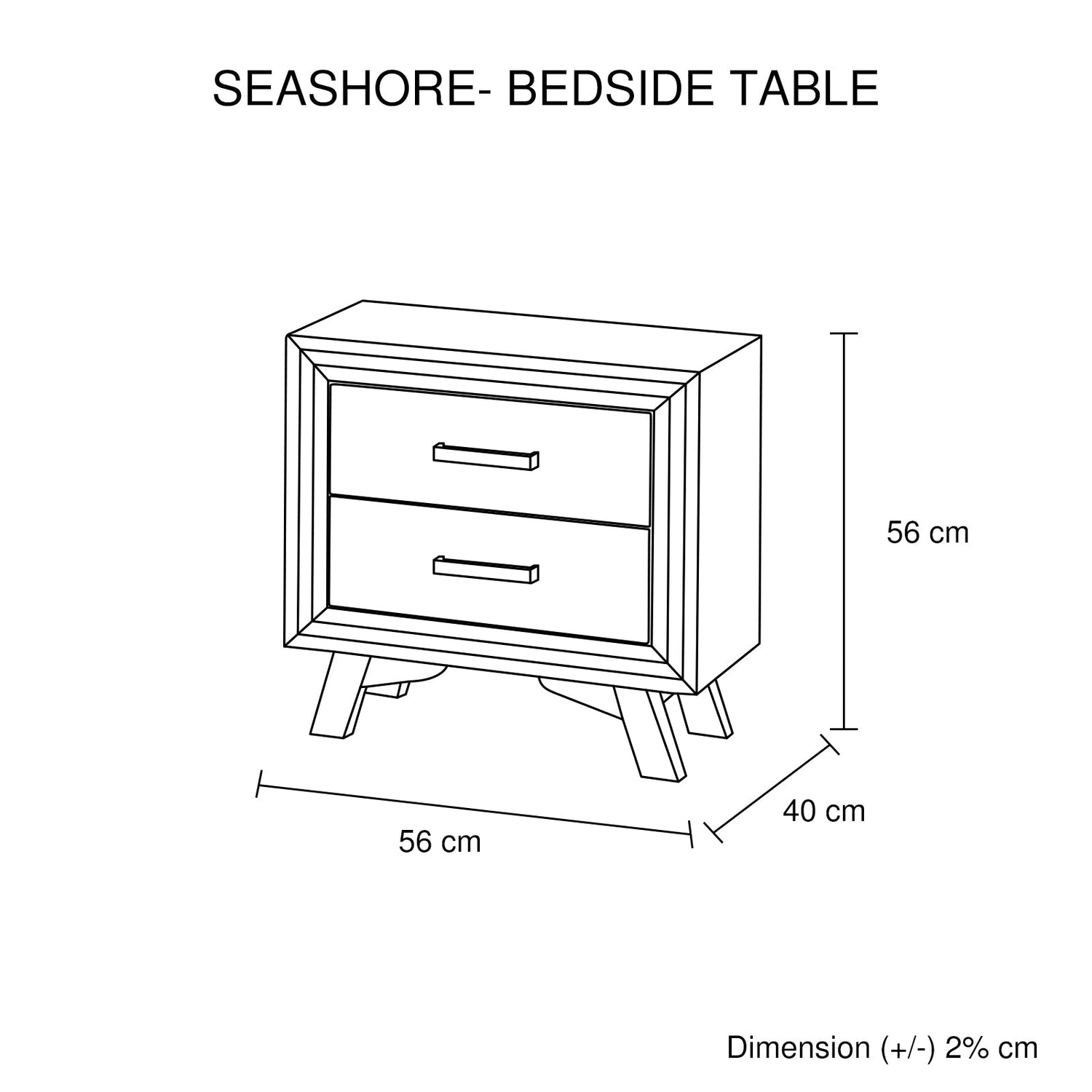 Bedside Table Grey Colour With 2 Drawers Night Stand Solid Wood Metal Handles-Furniture &gt; Bedroom &gt; Bedside Tables-PEROZ Accessories