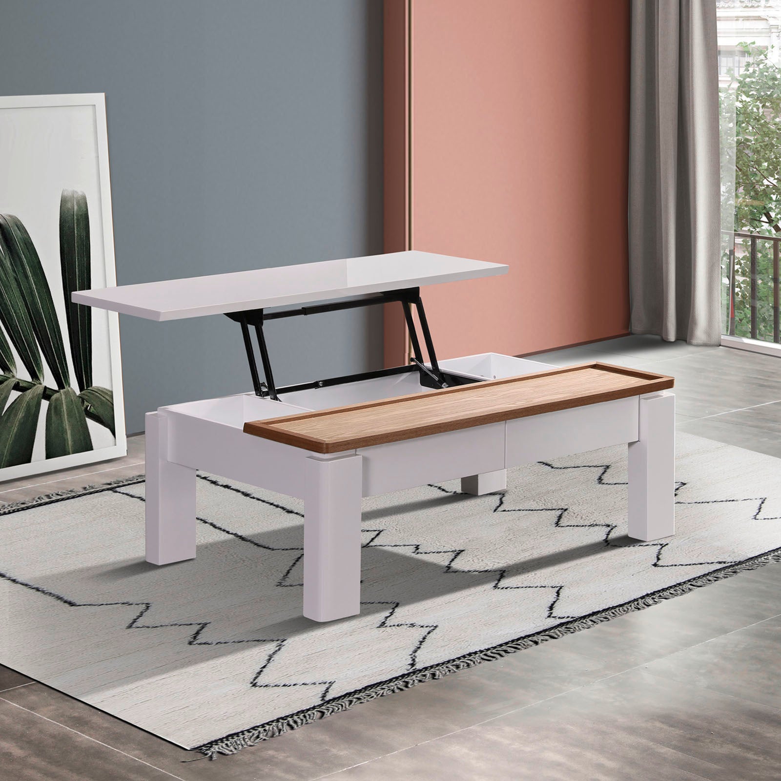 Coffee Table High Gloss Finish Lift Up Top MDF White Ash Colour Interior Storage-Furniture > Living Room > Coffee Tables-PEROZ Accessories