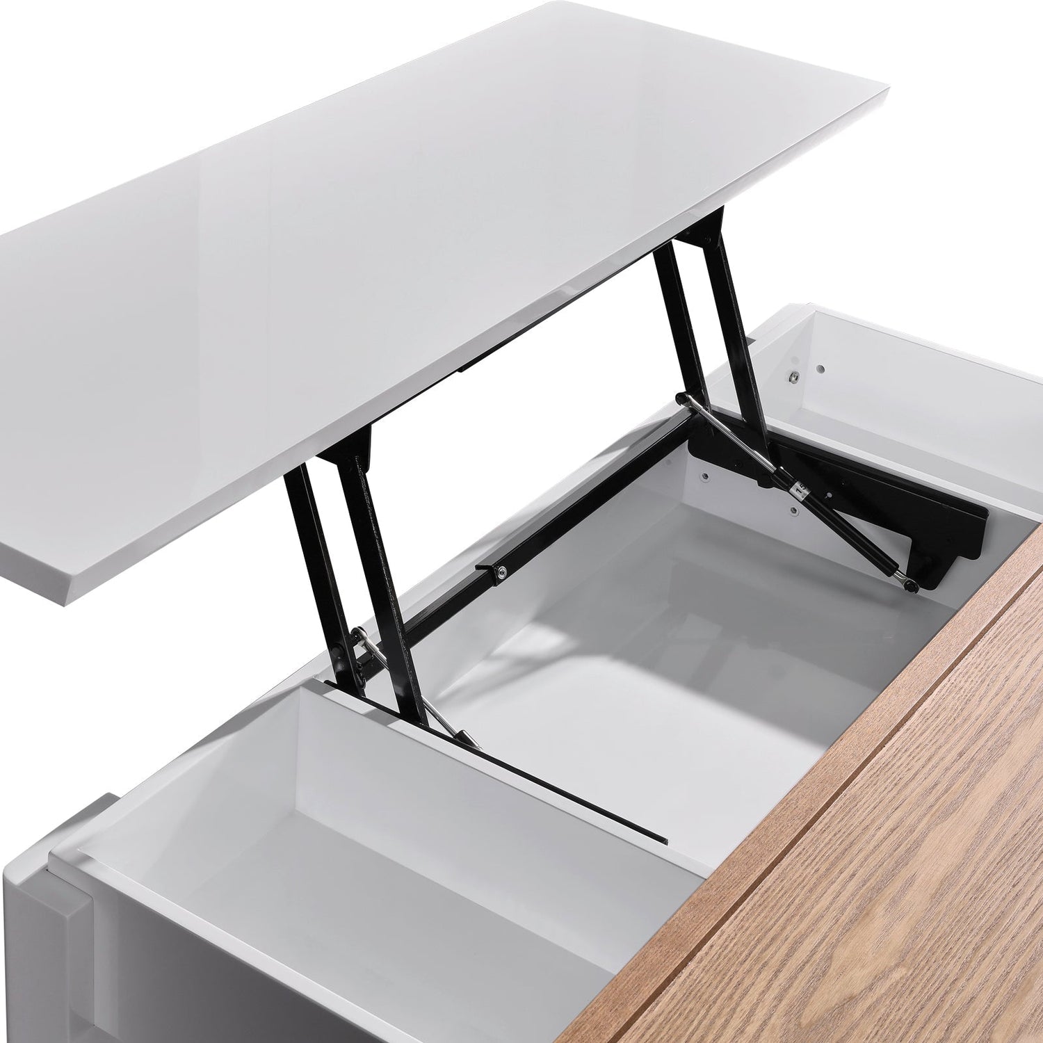 Coffee Table High Gloss Finish Lift Up Top MDF White Ash Colour Interior Storage-Furniture > Living Room > Coffee Tables-PEROZ Accessories