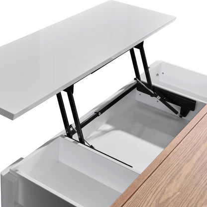 Coffee Table High Gloss Finish Lift Up Top MDF White Ash Colour Interior Storage-Furniture > Living Room > Coffee Tables-PEROZ Accessories