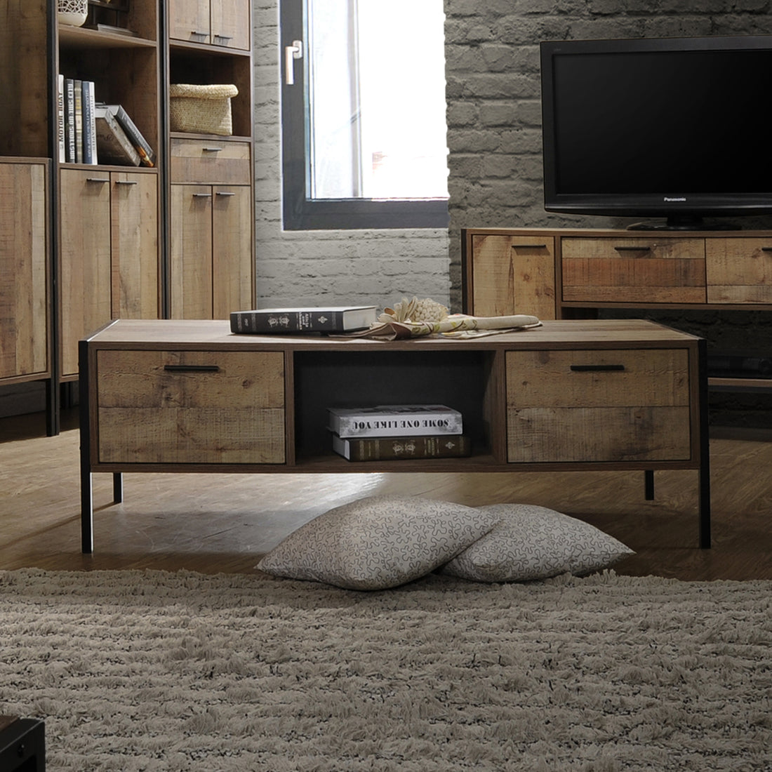 Coffee Table 2 Drawers Particle Board Storage in Oak Colour-Furniture > Bedroom > Dressers-PEROZ Accessories
