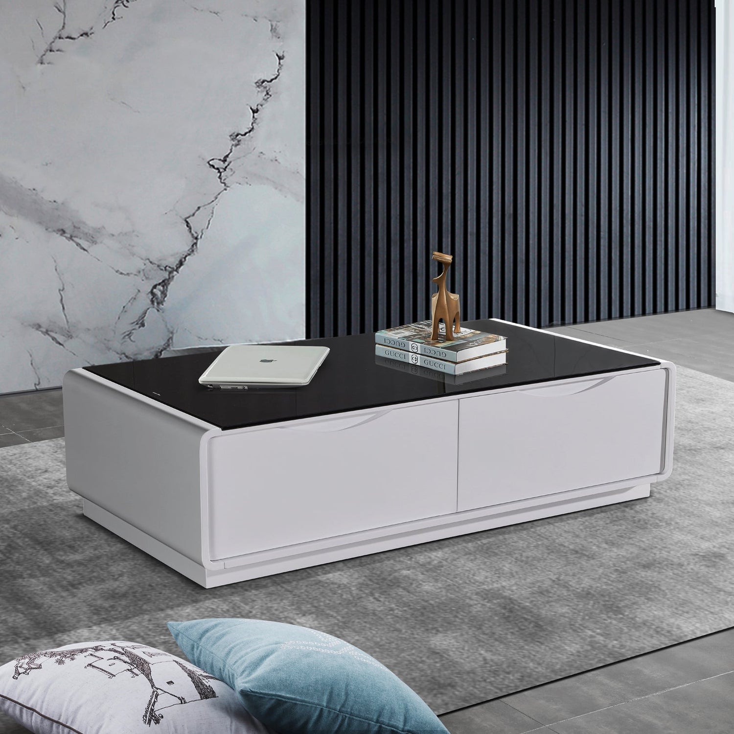 Coffee Table High Gloss Finish MDF Black &amp; White Colour with 2 Drawers Storage-Furniture > Living Room > Bookcases &amp; Shelves-PEROZ Accessories