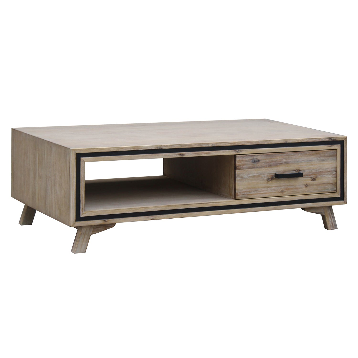 Coffee Table Solid Wood Acacia &amp; Veneer Frame 2 Drawers Storage Sliver Brush Colour-Furniture &gt; Living Room-PEROZ Accessories