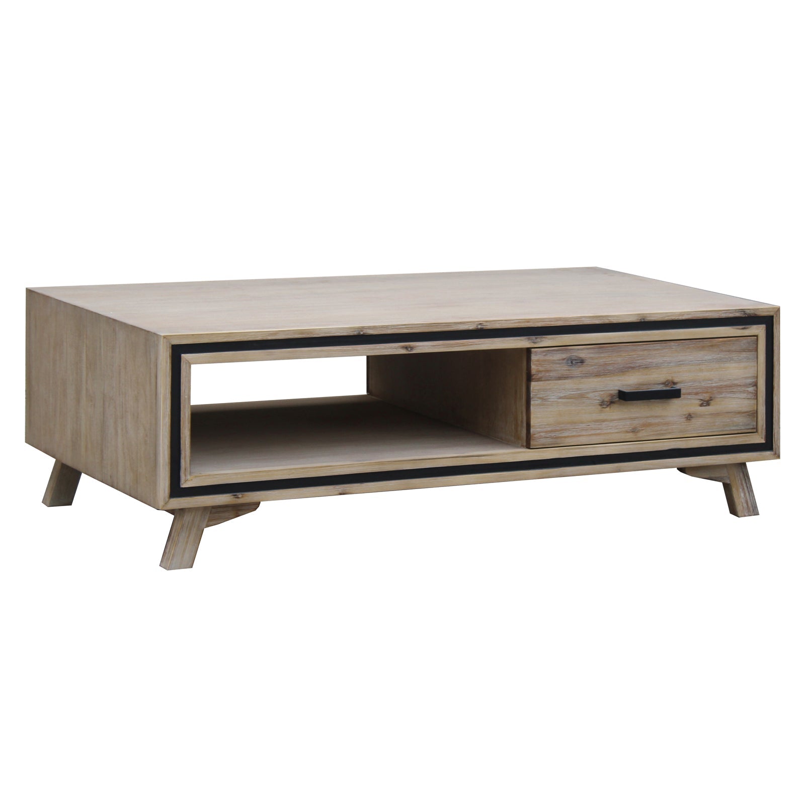 Coffee Table Solid Wood Acacia &amp; Veneer Frame 2 Drawers Storage Sliver Brush Colour-Furniture &gt; Living Room-PEROZ Accessories