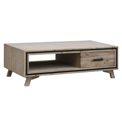 Coffee Table Solid Wood Acacia &amp; Veneer Frame 2 Drawers Storage Sliver Brush Colour-Furniture &gt; Living Room-PEROZ Accessories