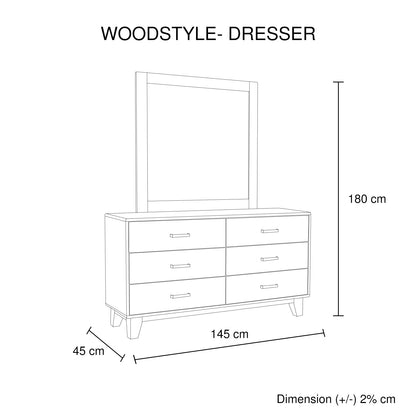 Dresser with 6 Storage Drawers in Solid Acacia With Mirror in Vintage Light Brown Colour-Furniture &gt; Bedroom-PEROZ Accessories