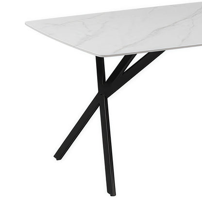 Dining Table Rectangular Shape White Sintered Stone Top Powder Coated Iron Legs-Furniture > Dining > Dining Tables-PEROZ Accessories