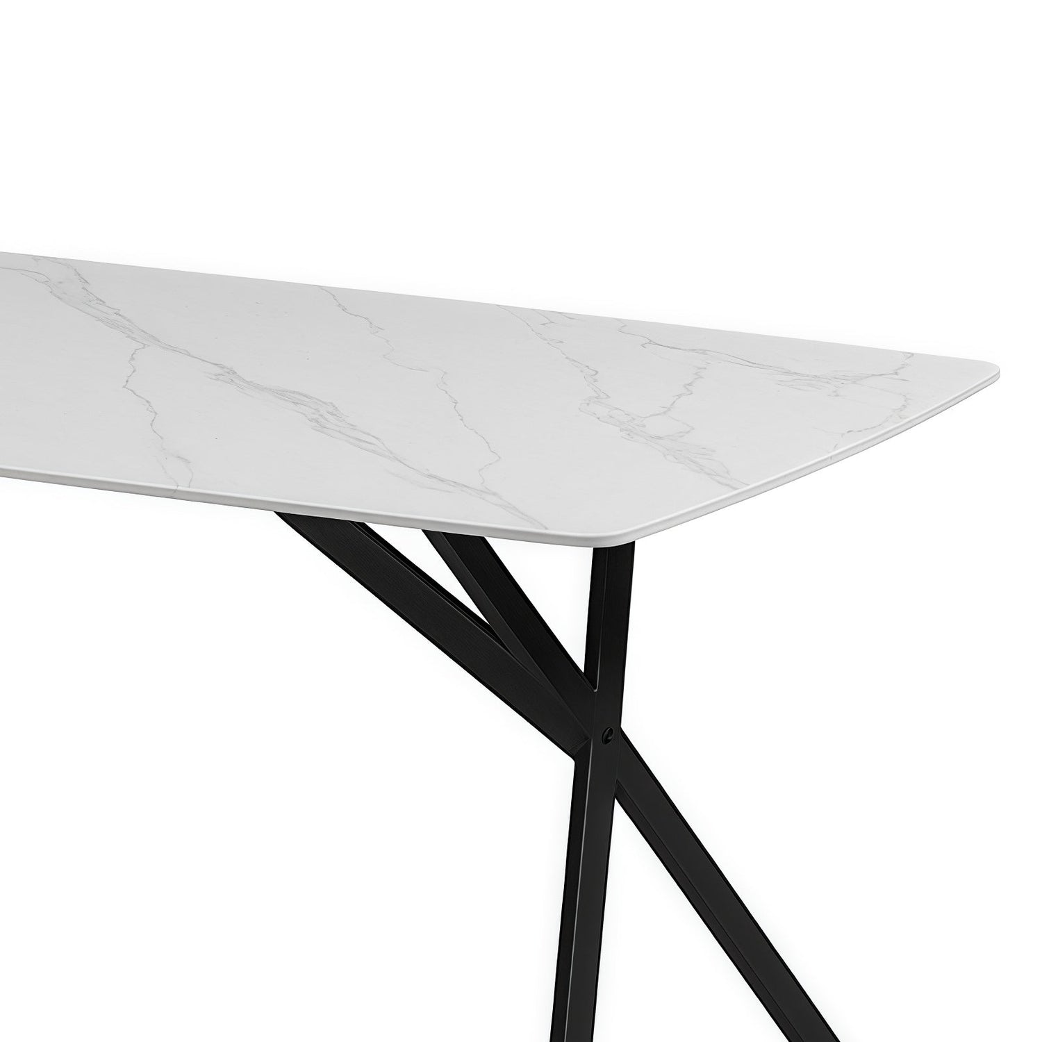 Dining Table Rectangular Shape White Sintered Stone Top Powder Coated Iron Legs-Furniture > Dining > Dining Tables-PEROZ Accessories