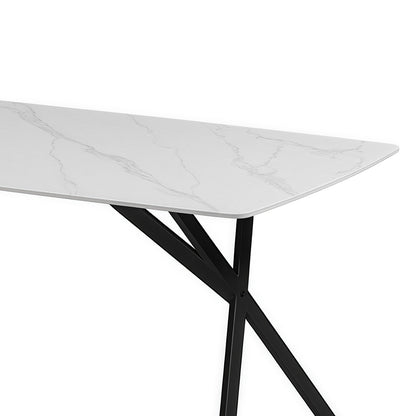 Dining Table Rectangular Shape White Sintered Stone Top Powder Coated Iron Legs-Furniture > Dining > Dining Tables-PEROZ Accessories