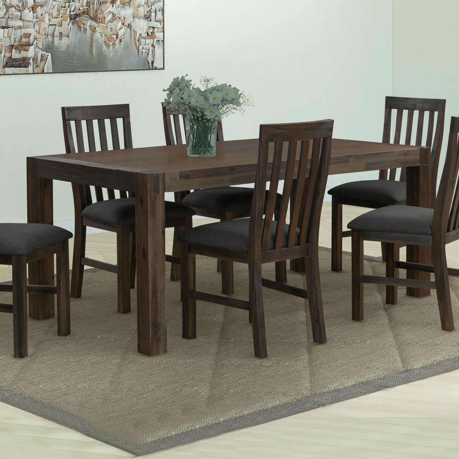 Dining Table 180cm Medium Size with Solid Acacia Wooden Base in Chocolate Colour-Furniture > Dining > Dining Tables-PEROZ Accessories