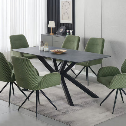 Dining Table Rectangular Shape Green Sintered Stone Top Powder Coated Iron Legs-Furniture > Dining > Dining Tables-PEROZ Accessories