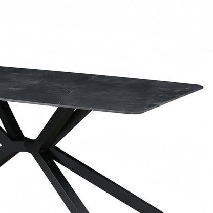 Dining Table Rectangular Shape Green Sintered Stone Top Powder Coated Iron Legs-Furniture > Dining > Dining Tables-PEROZ Accessories