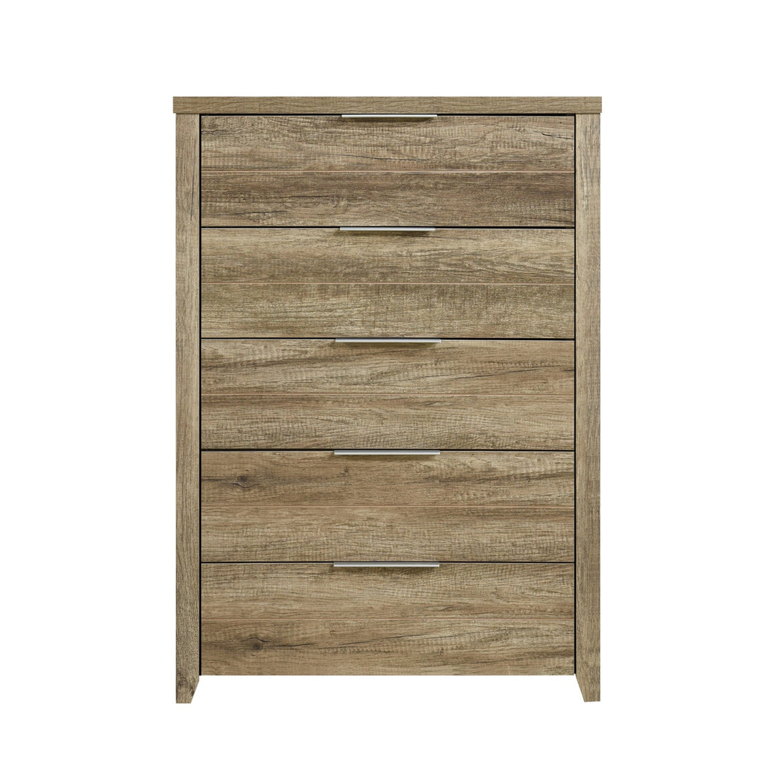 Tallboy with 5 Storage Drawers Natural Wood like MDF in Oak Colour-Home &amp; Garden &gt; Storage-PEROZ Accessories