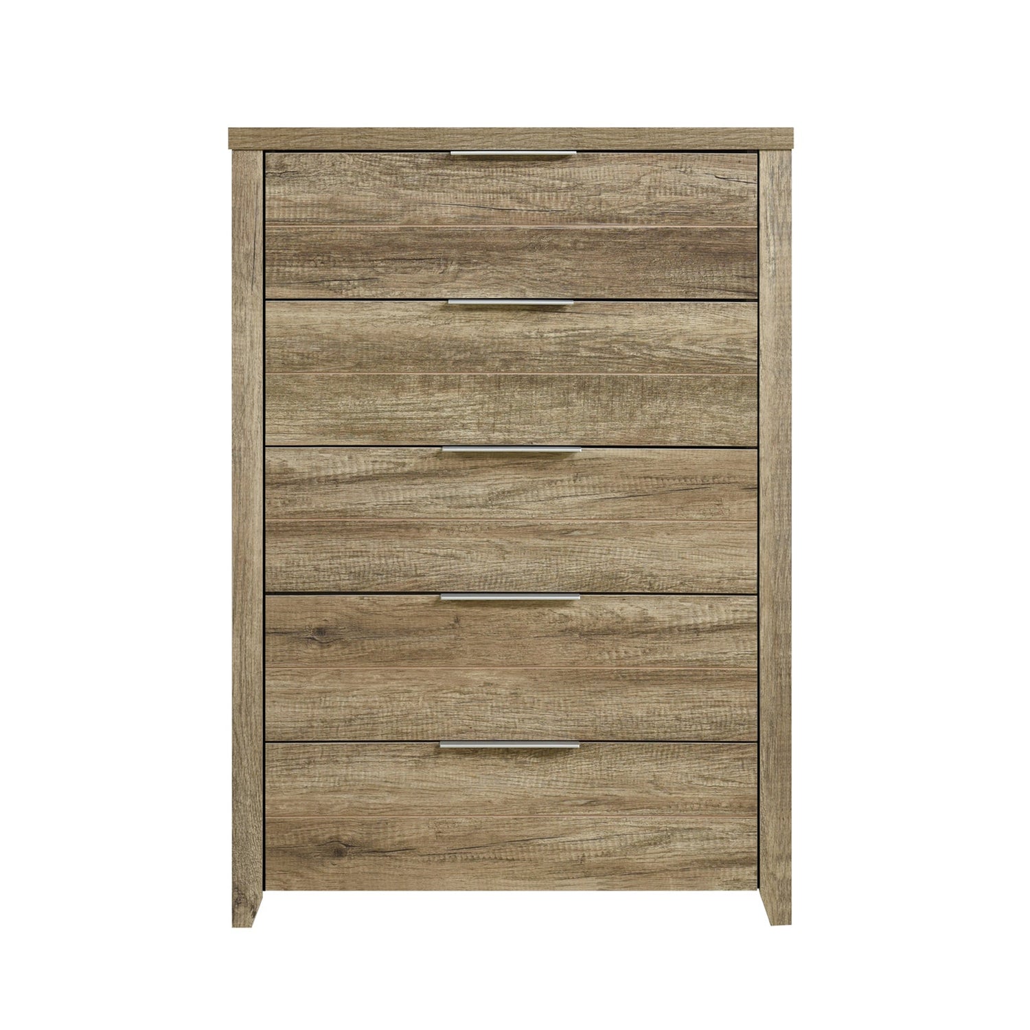Tallboy with 5 Storage Drawers Natural Wood like MDF in Oak Colour-Home &amp; Garden &gt; Storage-PEROZ Accessories
