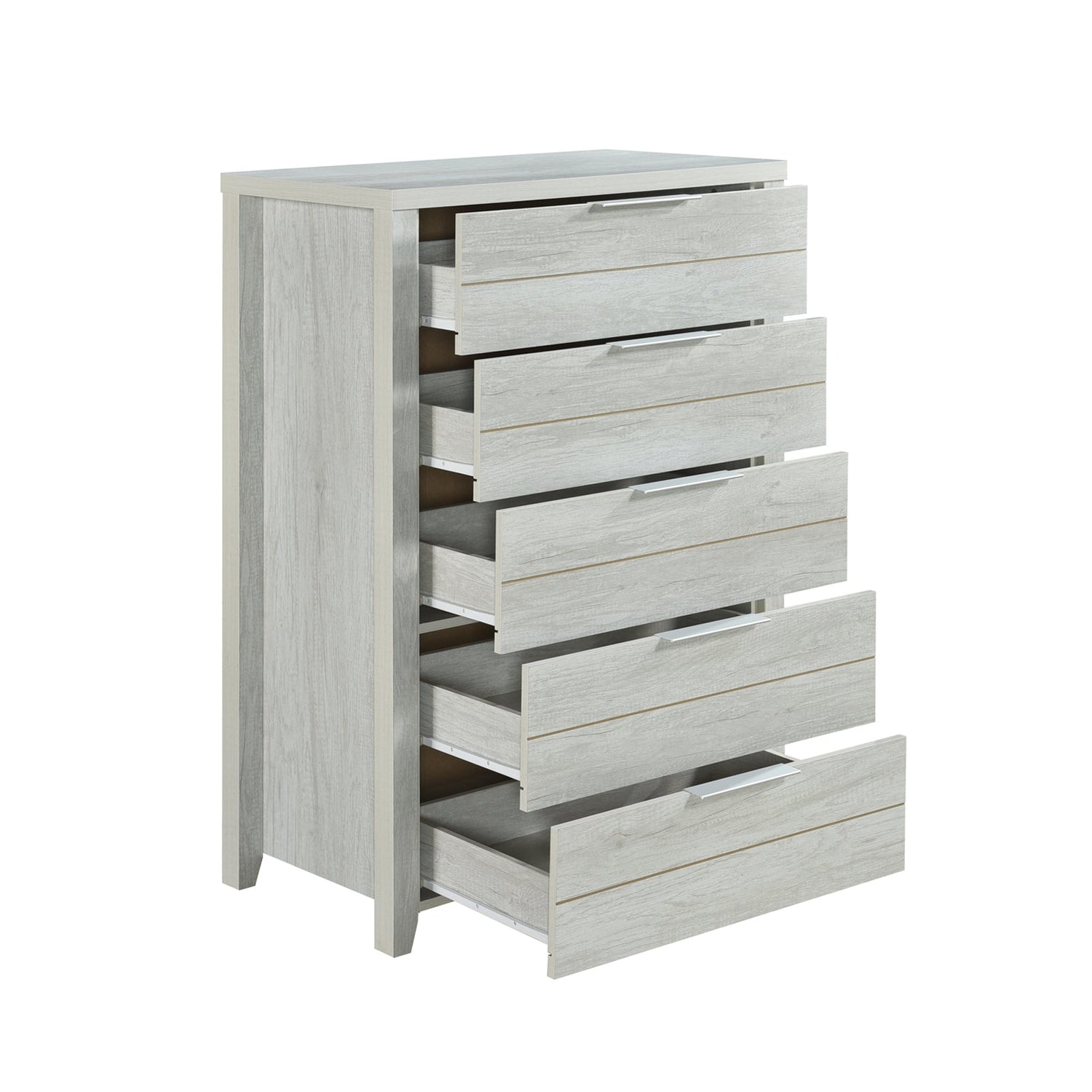 Tallboy with 5 Storage Drawers Natural Wood like MDF in White Ash Colour-Furniture &gt; Living Room-PEROZ Accessories