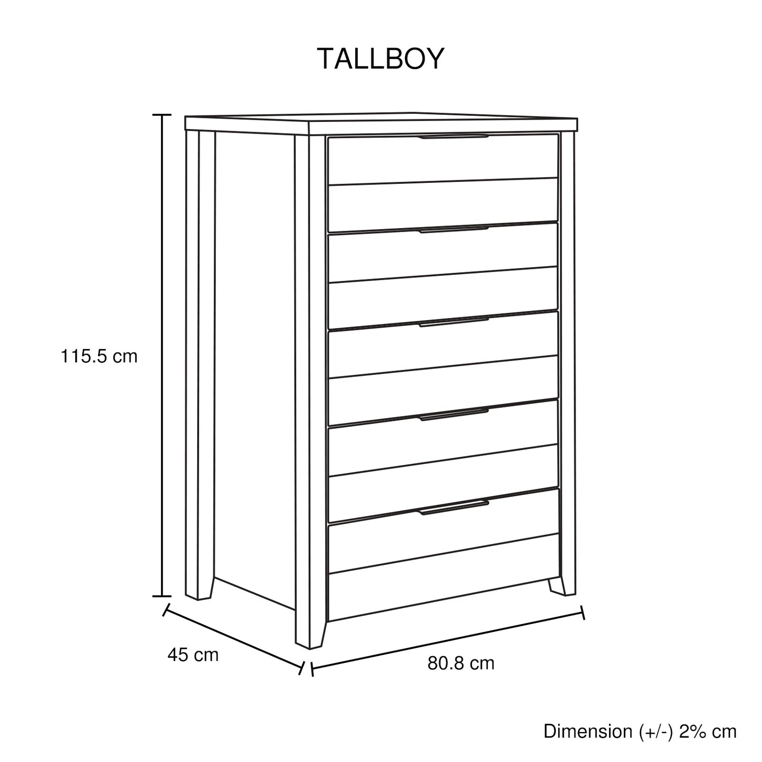 Tallboy with 5 Storage Drawers Natural Wood like MDF in White Ash Colour-Furniture &gt; Living Room-PEROZ Accessories