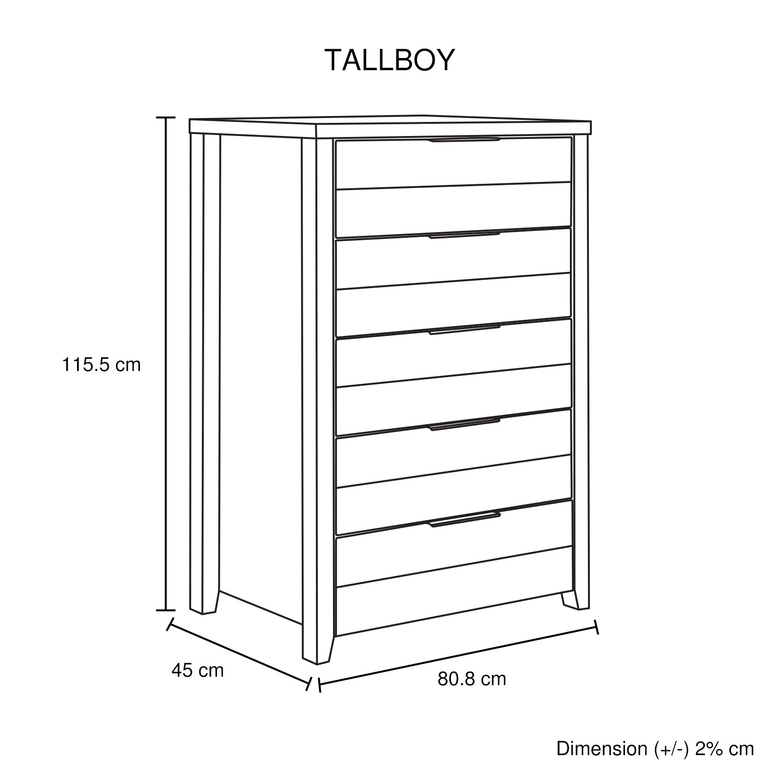Tallboy with 5 Storage Drawers Natural Wood like MDF in White Ash Colour-Furniture &gt; Living Room-PEROZ Accessories