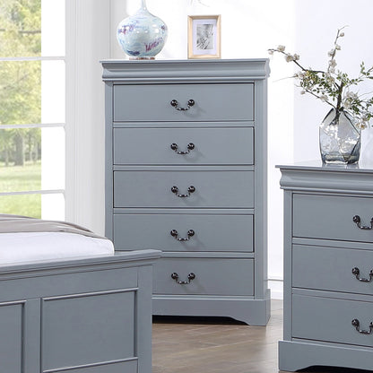 Tallboy with 5 Storage Drawers in Solid Wooden Metal Handles Grey Colour-Furniture &gt; Bedroom &gt; Dressing Vanity &amp; Dressing Tables-PEROZ Accessories