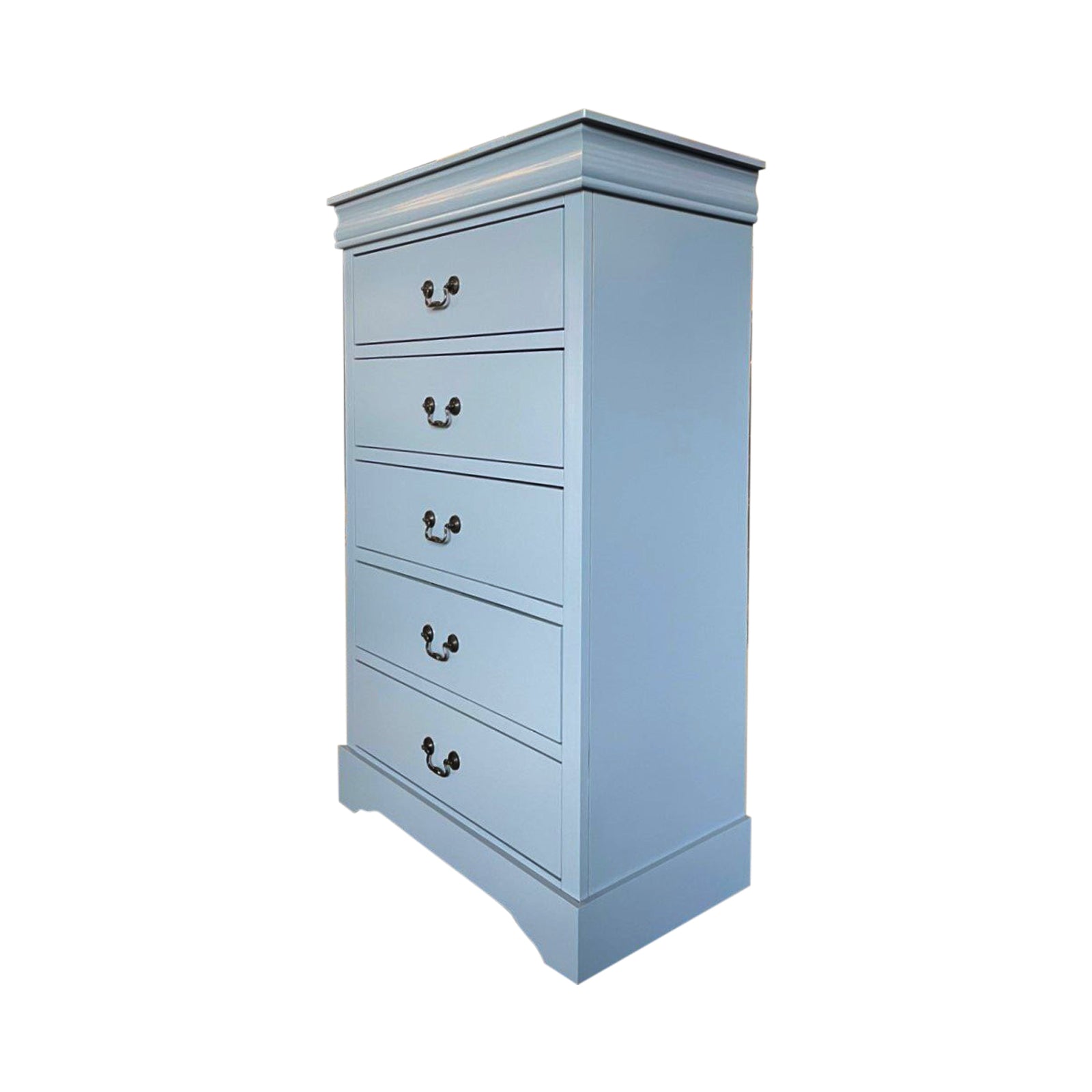 Tallboy with 5 Storage Drawers in Solid Wooden Metal Handles Grey Colour-Furniture &gt; Bedroom &gt; Dressing Vanity &amp; Dressing Tables-PEROZ Accessories